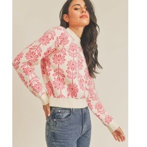 Vici cream and hot pink floral sweater